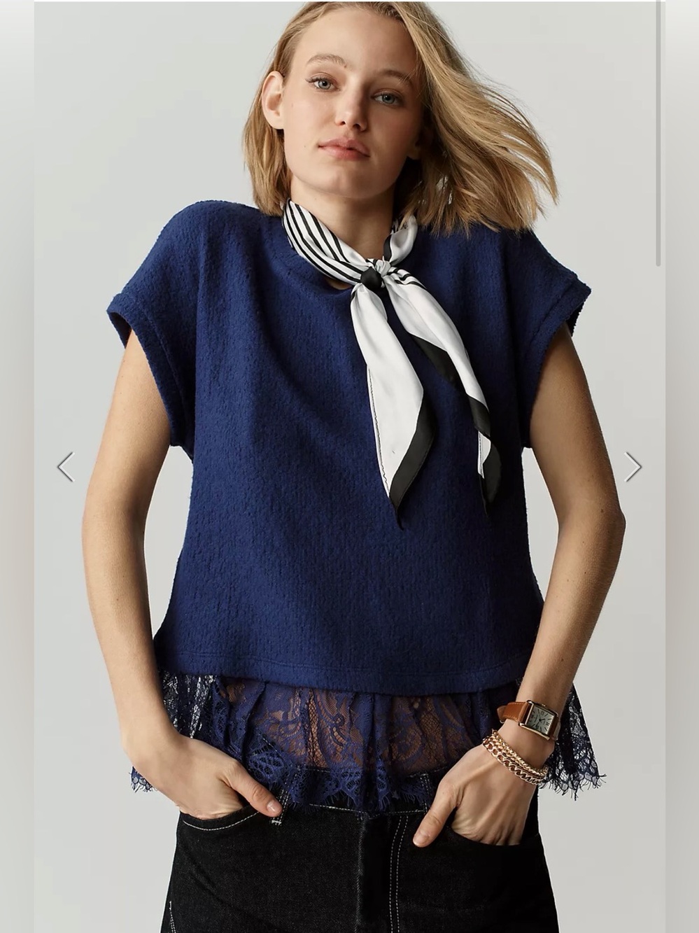 Maeve Blue/Purple Short Sleeve Top with Lace Hem